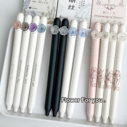4PCS/Set Flower Gel Pen 0.5MM Quick Dry Gel Ink Pen For Students Creative Rotate Writing Pen Black Refill Neutral Pen Stationery