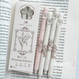 4PCS/Set Flower Gel Pen 0.5MM Quick Dry Gel Ink Pen For Students Creative Rotate Writing Pen Black Refill Neutral Pen Stationery