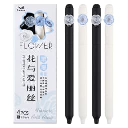 4PCS/Set Flower Gel Pen 0.5MM Quick Dry Gel Ink Pen For Students Creative Rotate Writing Pen Black Refill Neutral Pen Stationery