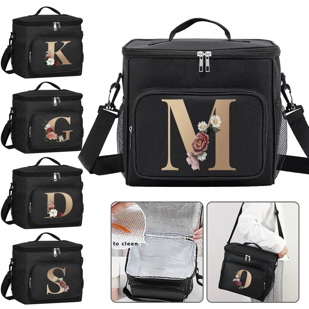 Lunch Bag Thermal Organizer Handbag Cooler Shoulder Storage Bags Waterproof Boxes for Student New Fashion Lunchbag Gold Pattern