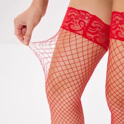 Female Celebrity Red Stockings Plus Size Non-slip Silicone Fishnet Socks Stay Up Retro Lace Legging Women's Thigh High Stocking