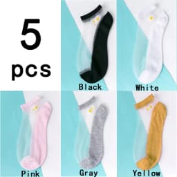 5Pairs/Lot Sexy Mesh Fishnet Socks Ultra-thin Transparent Women Socks for summer Glass fiber Silk Socks daisy Flower Ankle Socks