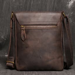 Vintage Genuine Leather Dark Crossbody Bag Phone Bag Fashion Sling Bag MEN'S Cowhide Shoulder Bag 7.9-inch iPad Bag