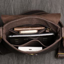 Vintage Genuine Leather Dark Crossbody Bag Phone Bag Fashion Sling Bag MEN'S Cowhide Shoulder Bag 7.9-inch iPad Bag