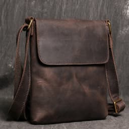 Vintage Genuine Leather Dark Crossbody Bag Phone Bag Fashion Sling Bag MEN'S Cowhide Shoulder Bag 7.9-inch iPad Bag