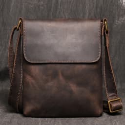 Vintage Genuine Leather Dark Crossbody Bag Phone Bag Fashion Sling Bag MEN'S Cowhide Shoulder Bag 7.9-inch iPad Bag