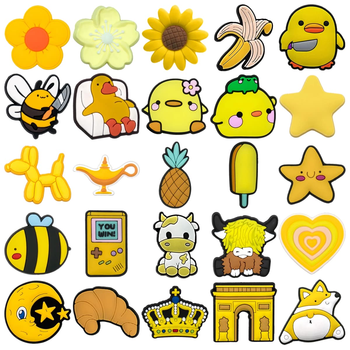 1PCS Yellow Style Shoe Charms Cute Highland Cow Duck Honeybee Balloon Dog Shoe Accessories Women Men Shoe Buckle for Clog Gift