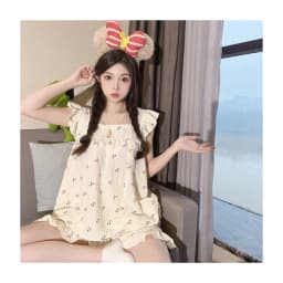 Allover Cartoon Print Lounge Set Ladies Summer Cute Ruffle Sleeve Square Neck Top & Shorts Kawaii Women's Loungewear Summer