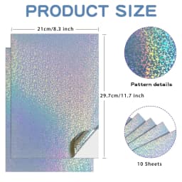 Holographic Printable Sticker Paper for Inkjet 10 Pcs Vinyl Sticker Printable Paper, Waterproof Glossy Sticker Dries Quickly A4