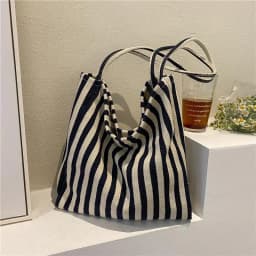 Large Capacity Canvas Women Shopper Tote Simple Striped Shoulder Bag Female Casual Multifunctional Travel Top-handle Handbag