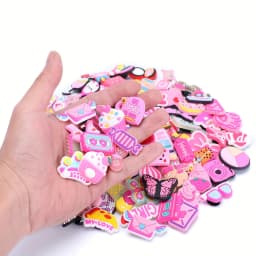 5/10/20/30/50pcs Random Pink Pattern Shoe Decoration Charms, Lovely Clogs Slippers Accessories, Favored as Festival Gifts