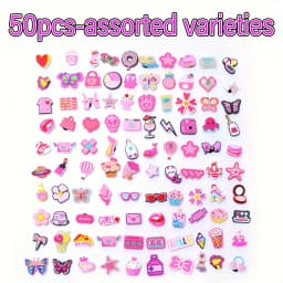 5/10/20/30/50pcs Random Pink Pattern Shoe Decoration Charms, Lovely Clogs Slippers Accessories, Favored as Festival Gifts