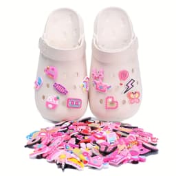 5/10/20/30/50pcs Random Pink Pattern Shoe Decoration Charms, Lovely Clogs Slippers Accessories, Favored as Festival Gifts