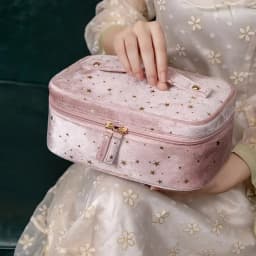 Portable Travel Small Cosmetic Bag Flannel Cosmetic Storage Bag Hand Flannel Women's Large Capacity Starry Sky Cosmetic Bag