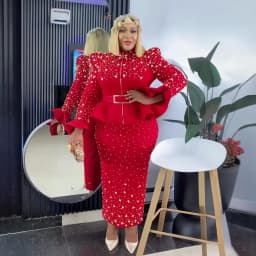 Fashion Suit African Dresses for Woman Rhinestone Turkey Dresses for Women Luxury High Quality Mesh Fabric African Beaded Dress