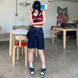 Summer New Women's Short Jeans Y2K Retro Street Fashion Casual Denim Shorts Female High Waisted Loose Straight Leg Denim Shorts