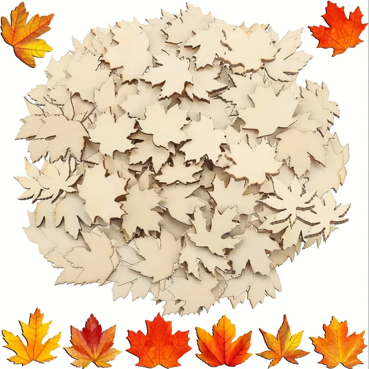 80 Pieces Mini Wooden Maple Leaf Cutout Unfinished Blank Wooden Maple Leaf Slice Maple Leaf,Thanksgiving Party ,DIY Decoration
