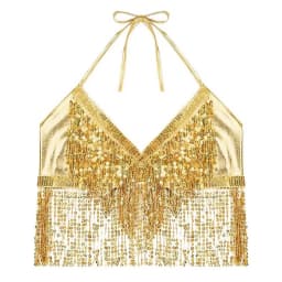 Women Belly Dance Sequin Tassel Fringe Top Nightclub Performance Halter Bra Dance Wear Show Costumes 