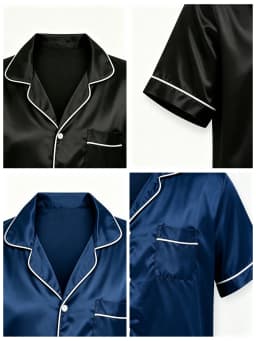 2pcs/Set Men's Pajamas Set For Summer Black Short Sleeve Button Down Shirt Top & Shorts Sleepwear Loungewear Shorts Suit Pyjamas