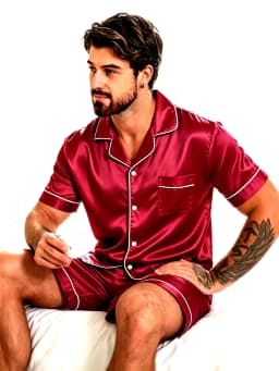 2pcs/Set Men's Pajamas Set For Summer Black Short Sleeve Button Down Shirt Top & Shorts Sleepwear Loungewear Shorts Suit Pyjamas