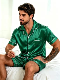 2pcs/Set Men's Pajamas Set For Summer Black Short Sleeve Button Down Shirt Top & Shorts Sleepwear Loungewear Shorts Suit Pyjamas