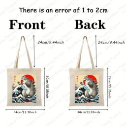 Catzilla Cat Japanese Art Funny Cat Gifts Pattern Tote Bag Canvas Shoulder Bags Women's Reusable Shopping Bags Best Gift