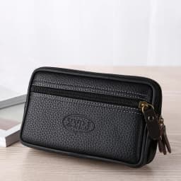 Men Multi-Function Mini Clutches Pu Leather Double Layer Zipper Phone Card Bag Classic Casual All-Match Daily Regular Clutches
