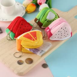 Kawaii Fruit Plush Coin Purse Girl Women Lipstick Bag Card Bags Keychain Zipper Coin Pouch Kids Mini Purse Kids Gift Cute Purse
