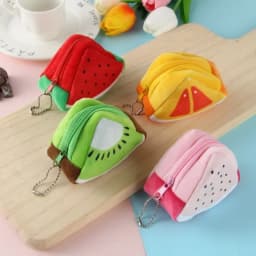 Kawaii Fruit Plush Coin Purse Girl Women Lipstick Bag Card Bags Keychain Zipper Coin Pouch Kids Mini Purse Kids Gift Cute Purse