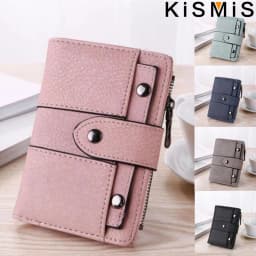 KISMIS Ladies New Style PU Leather Rivet Short Wallet Zipper Change Card Holder Women's Coin Purse Wallet Money Bag