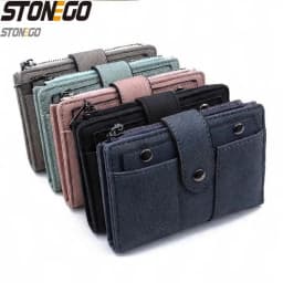KISMIS Ladies New Style PU Leather Rivet Short Wallet Zipper Change Card Holder Women's Coin Purse Wallet Money Bag