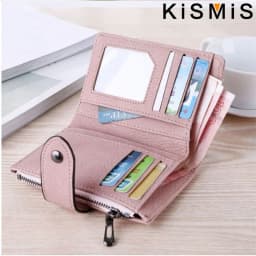 KISMIS Ladies New Style PU Leather Rivet Short Wallet Zipper Change Card Holder Women's Coin Purse Wallet Money Bag