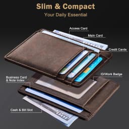 Genuine Leather RFID Blocking Retro Thin Card Holder Wallet, Crazy Horse Leather Minimalist Slim Front Pocket Wallets