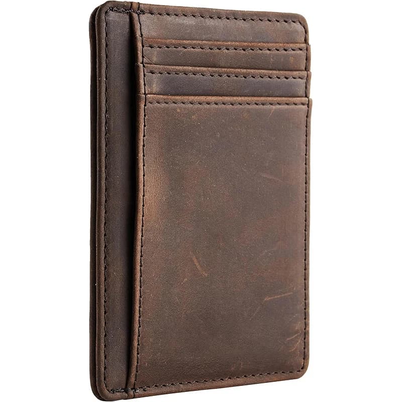 Genuine Leather RFID Blocking Retro Thin Card Holder Wallet, Crazy Horse Leather Minimalist Slim Front Pocket Wallets