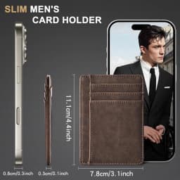 Genuine Leather RFID Blocking Retro Thin Card Holder Wallet, Crazy Horse Leather Minimalist Slim Front Pocket Wallets