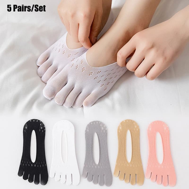5 pairs Women Socks with Fingers Breathable Summer Ultra-thin Transparent Sock Invisible Elastic Boat Socks Comfortable Boat Sox