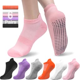 6 Pairs Women Short Socks Sports Cotton Anti Slip Slippers Fitness Training Protecting Heel Ear Short Sports Socks Silicon