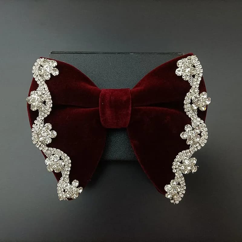 Retro Rhinestone Velvet Bow Tie British Men's Business Banquet Concert Dress Suit Shirt Accessories Original Devise Jewelry Gift