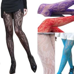 Women's Y2k Fishnet Styling Fashion Colored Tights One Size Purple Vine Gothic Carriage Wheel Patterned Tights Hosiery Stockings