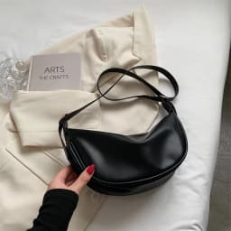 New Women's Black Crossbody Bag Underarm Bag PU Classic Fashion Versatile Solid Color Shoulder Bag Large Capacity Dumpling Bag