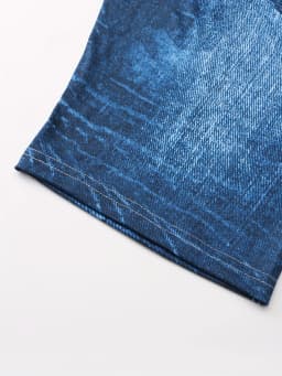 Lily Deep Blue Printed Imitation Denim Flower Slim Fitting Shorts For Women's Casual Leggings With High Elasticity