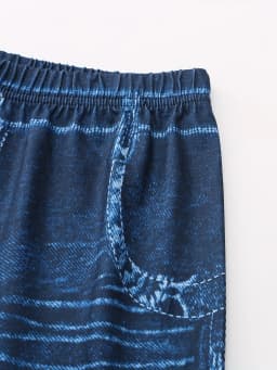 Lily Deep Blue Printed Imitation Denim Flower Slim Fitting Shorts For Women's Casual Leggings With High Elasticity