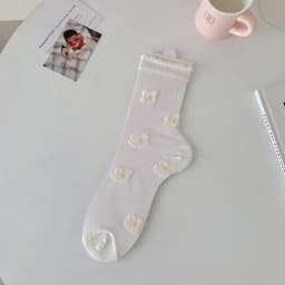 Women Crystal Silk Socks Ultra-thin Breathable Elastic Long Socks See Through Transparent Harajuku Flower Cute Lace Socks Summer