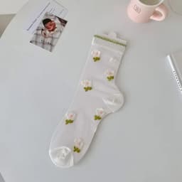 Women Crystal Silk Socks Ultra-thin Breathable Elastic Long Socks See Through Transparent Harajuku Flower Cute Lace Socks Summer