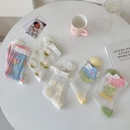 Women Crystal Silk Socks Ultra-thin Breathable Elastic Long Socks See Through Transparent Harajuku Flower Cute Lace Socks Summer