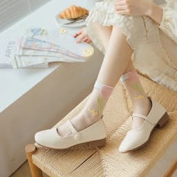 Women Crystal Silk Socks Ultra-thin Breathable Elastic Long Socks See Through Transparent Harajuku Flower Cute Lace Socks Summer