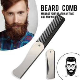 1pc Foldable Anti Static Pocket Steel Comb Men's Oil Head Portable Beard Comb Foldable Styling Tool Special for Real Hair Wigs