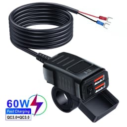 PD QC3.0 Motorcycle USB Fast Charger 60W Handlebar Dual USB Socket with Switch Voltmeter Waterproof 12V Power Supply Adapter