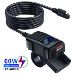 PD QC3.0 Motorcycle USB Fast Charger 60W Handlebar Dual USB Socket with Switch Voltmeter Waterproof 12V Power Supply Adapter