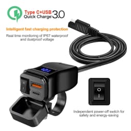 PD QC3.0 Motorcycle USB Fast Charger 60W Handlebar Dual USB Socket with Switch Voltmeter Waterproof 12V Power Supply Adapter